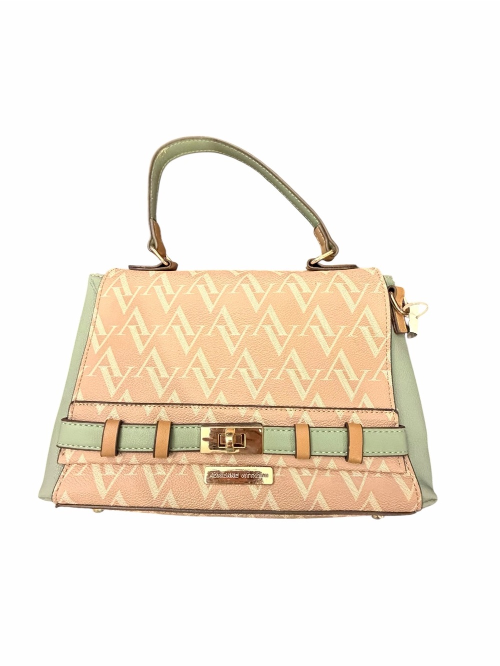 Adrienne Vittadini Mint Green/Beige Monogram Crossbody Handbag Top Handle Purse